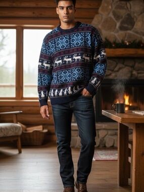 Jersild Vintage Knit UNISEX Winter Nordic Reindeer Crewneck Sweater Size L